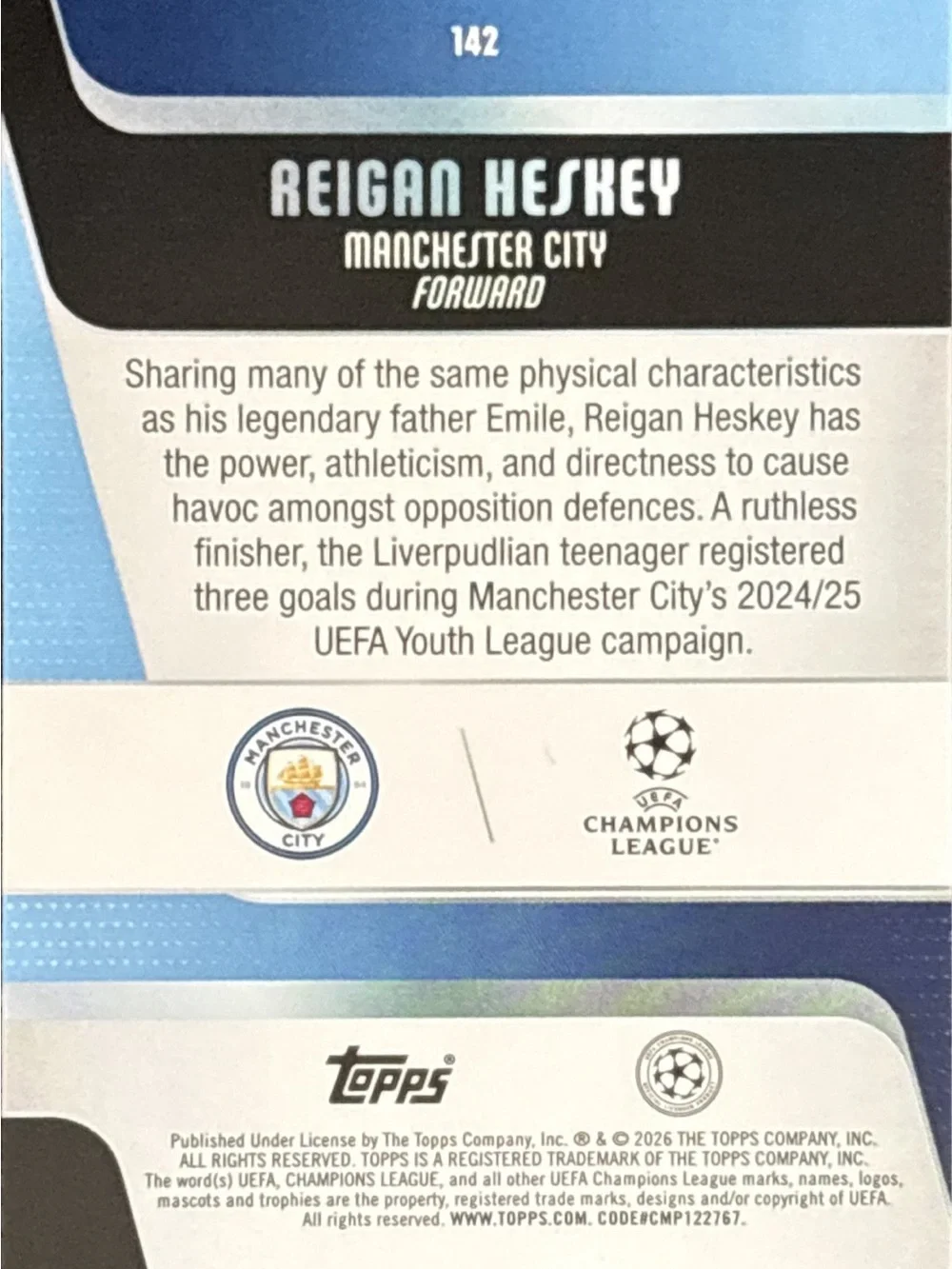 Topps Reigan Heskey Rookie Soccer Trading Card